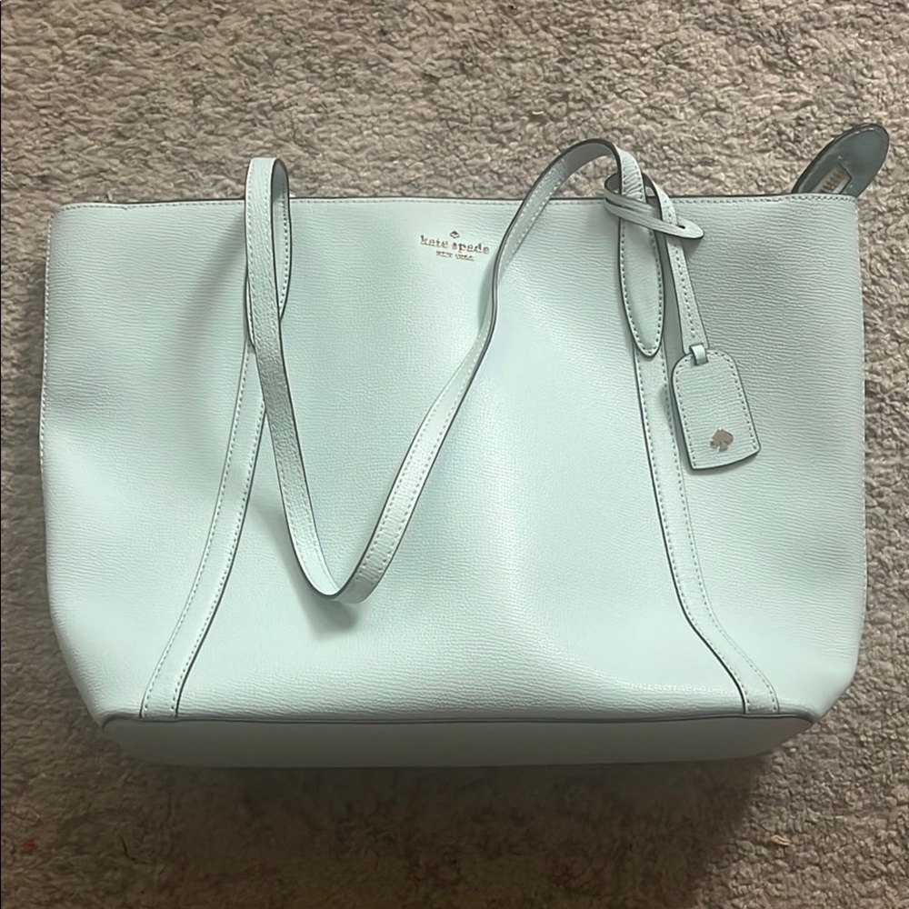 Kate Spade Blue Leather Tote Bag with Structured Design